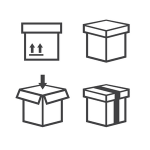 线箱矢量图标。框中的图标 包装箱 集装箱线性盒 包装和交货框