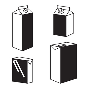 果汁牛奶空白白色纸箱盒包孤立的图标矢量