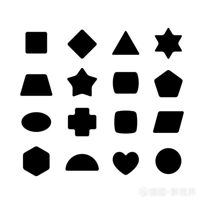 一组几何圆形的孩子玩具形状.黑色,白色黑色