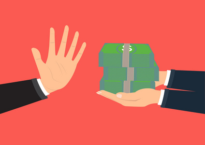 说不要在律师事务所行贿受贿概念贪污黑白色彩女性拒绝贿赂矢量插图