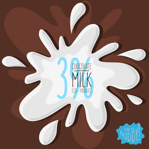 巧克力牛奶。牛奶飞溅。顶视图。矢量图