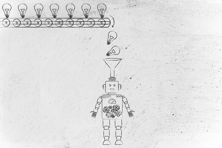 漏斗收集想法的机器人图片