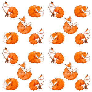 无缝的可爱狐狸水彩图案