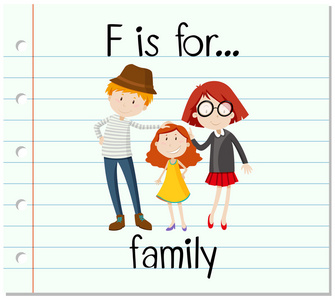 抽认卡字母 f 是为家庭