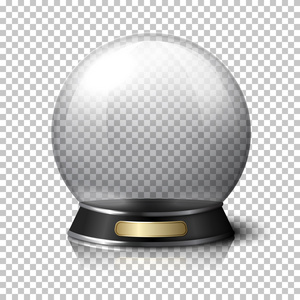 算命的透明的现实矢量水晶球。用反射的格子背景上孤立