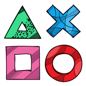 红十字 圆形 方形和三角形。游戏垫符号