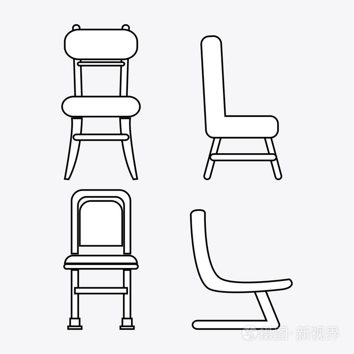 成套的黑色和白色的椅子,矢量图