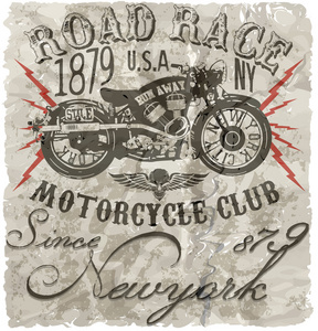 摩托车标签的 t 恤设计与自定义印章图