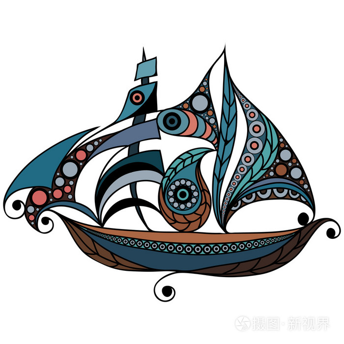 插图与花边船花式白色