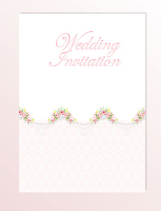 婚礼邀请卡模板与粉红色玫瑰花园