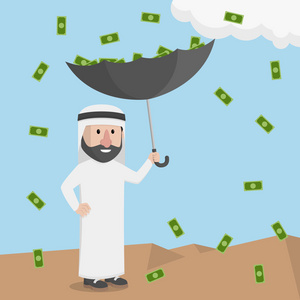 伞的商人阿拉伯捡钱雨照片