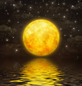 满月被反映在沧浪之水，插画艺术