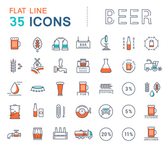 设置矢量扁线图标啤酒