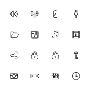 黑色线条简单的 web 图标集
