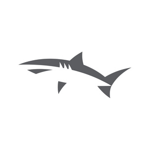 在抽象的最小负空间标志设计矢量风格扁扁的鱼在白色背景上的鲨鱼