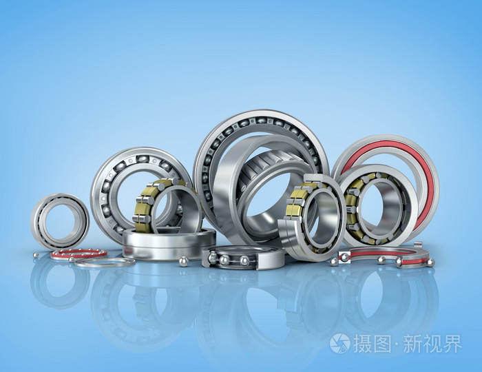 在蓝色的背景上设置轴承.3d 图