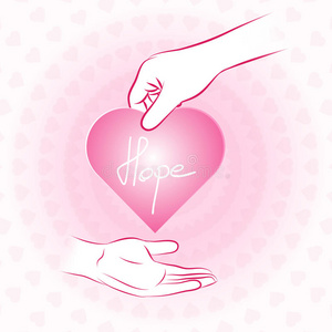 手抱着粉红色的心，带着希望，给或分享给别人