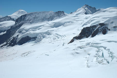 瑞士Jungfraujoch附近的裂缝冰和雪