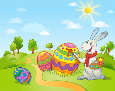 可爱的复活节兔子画一个鸡蛋