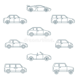 深色轮廓各种车身类型的汽车图标收集