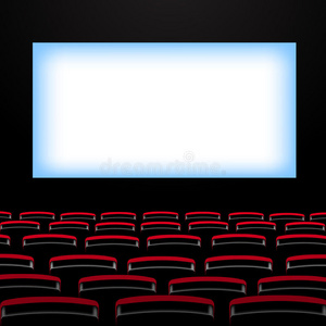 有屏幕和座位的电影院礼堂.照片