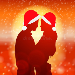 圣诞背景下的雪花情侣