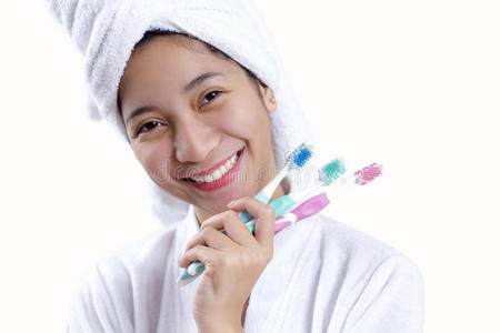 牙刷 照顾 女人 漂亮的 健康 微笑 牙齿 女士 卫生 牙科