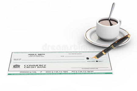空白银行支票和钢笔