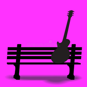 吉他在公园的长凳上