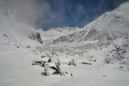 薄雾 全景图 全景 登山 冰川 风景 自然 寒冷的 喜马拉雅山脉