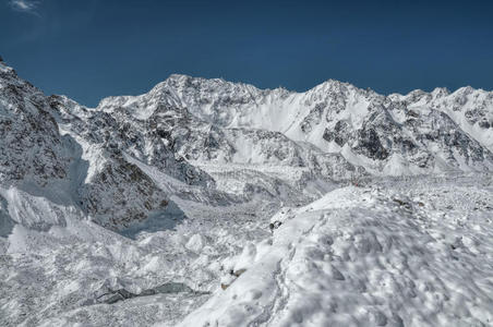 尼泊尔人 高峰 风景 徒步旅行 登山 冒险 寒冷的 全景图