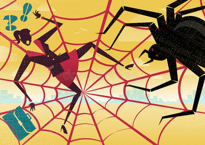 蜘蛛女女商人被蜘蛛网抓住了.照片
