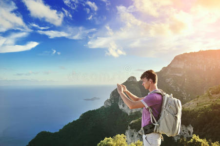 美丽的 自然 徒步旅行 天空 徒步旅行者 旅行者 成功 风景