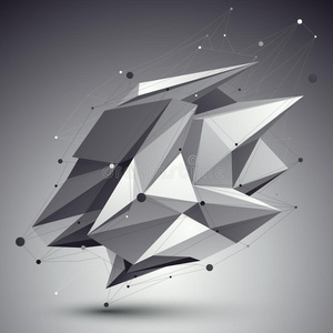 线条物体扭曲的三维抽象物体,在黑暗的背景上有线条和点.照片