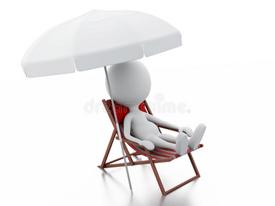 三维白人在沙滩椅子上放松。 夏天的概念