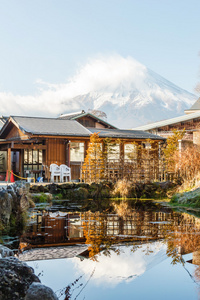 富士山，反映在水中