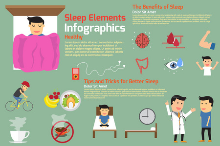 睡眠信息图。 更好的睡眠益处技巧