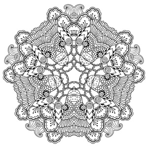 矢量指甲花纹身曼荼罗。曼海蒂风格