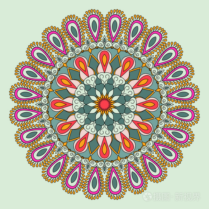 矢量花卉的彩色曼陀罗美丽的设计元素中的民族风格印度阿拉伯东方的