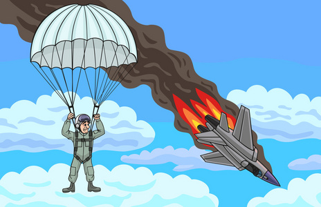 飞行员乘降落伞下降照片