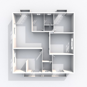 3d 室内渲染的空纸模型家庭公寓