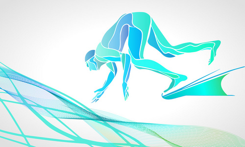 游泳起跑游泳运动员在起跑剪影照片