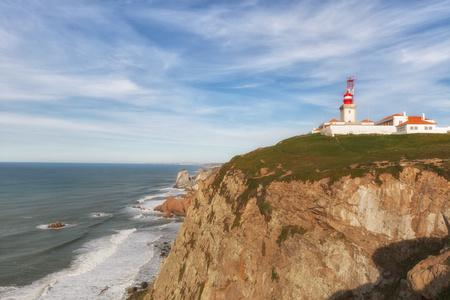 灯塔 悬崖和大西洋 cabo da Roca，葡萄牙