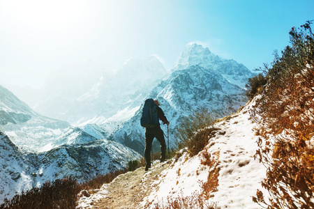 喜马拉雅山的徒步旅行者