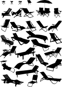 沙滩椅和太阳椅的轮廓。30 件