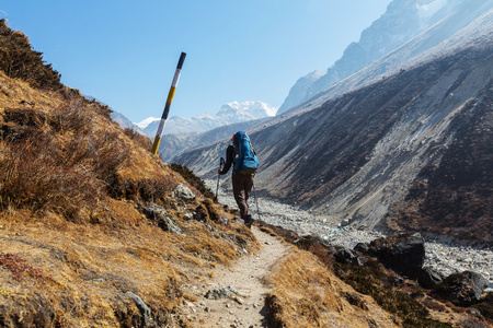 喜马拉雅山的徒步旅行者