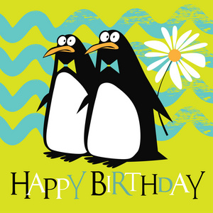 快乐的生日企鹅微笑卡