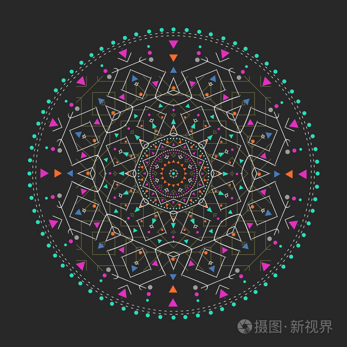 新潮时髦彩色圆,哲学的一个鲜明标志,是宗教的圆形元素插画-正版商用