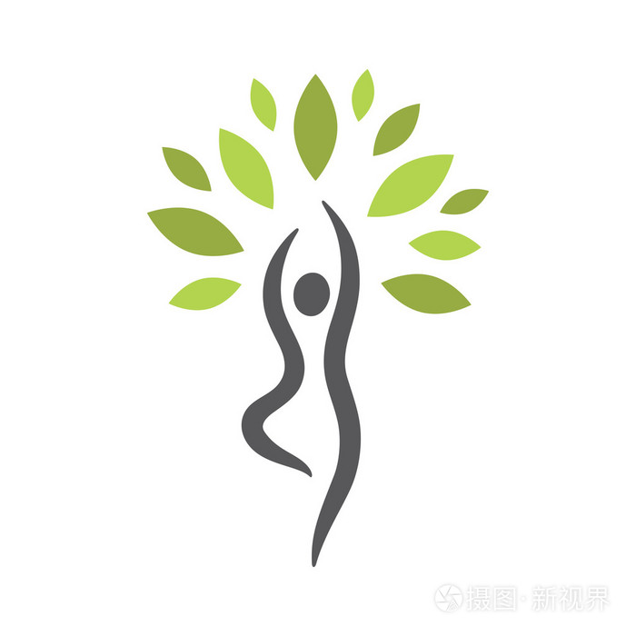 在瑜伽树式的程式化的人矢量图标