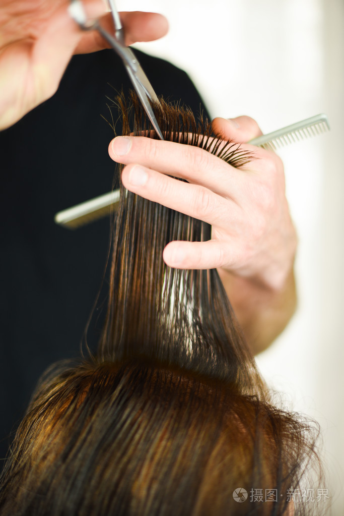 剪头发的美发师的手